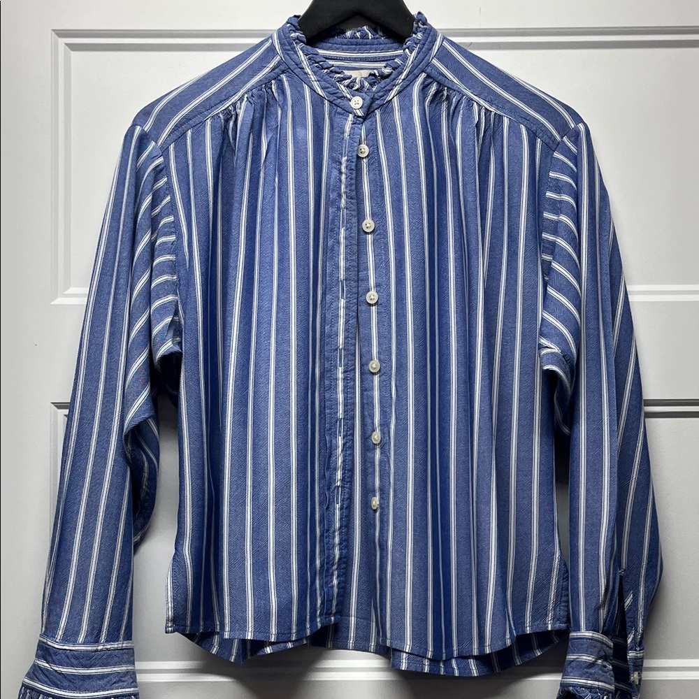 LOFT Blue and White Striped Shirt
